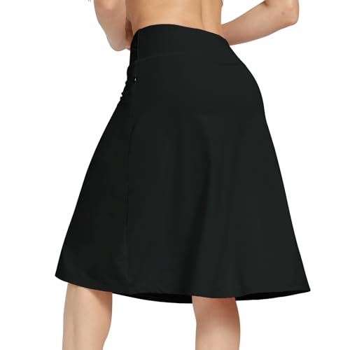 KGKE Women’s Midi Skirt with Built-In Skorts - 2 Pack (Black & Navy), Large