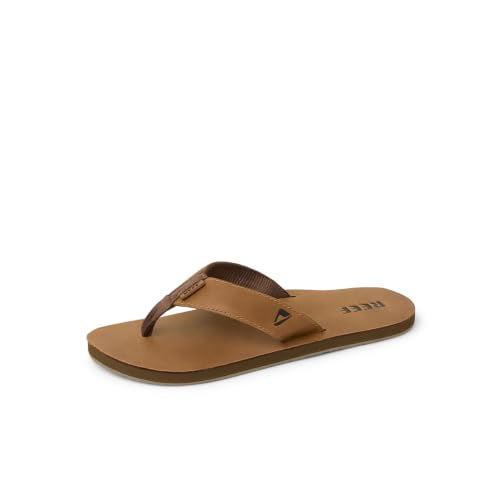 REEF Men's Leather Smoothy Flip Flops - Bronze Brown, Size 9