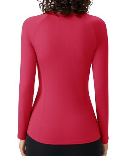 Women's Long Sleeve Compression Shirt - Moisture Wicking Workout Top - Red - Medium