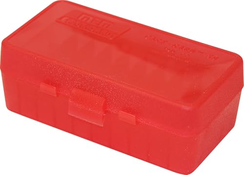 50-Round Flip-Top Ammo Storage Box for Handgun Calibers - Clear Red