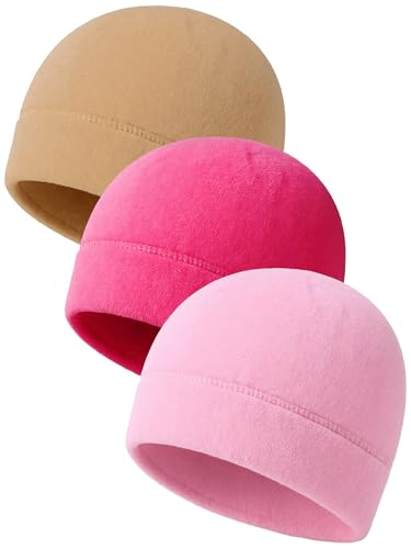 Winter Warm Skull Cap Beanie Hat - Soft Fleece, Windproof, Khaki/Pink/Rose Red - Large