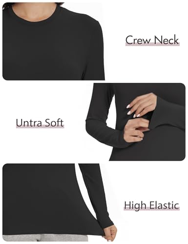 Kinglaman 5-Pack Women's Long Sleeve Crew Neck Slim Fit Tops - Black, White, Heather Grey, Medium