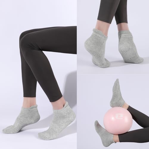 Non-Slip Pilates Socks with Grips for Women - Black/Dark Grey/Light Grey