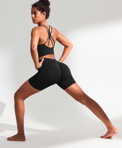BRXL Scrunch Butt Lifting Shorts for Women 4.5" High Waist Seamless Gym Compression Black Medium
