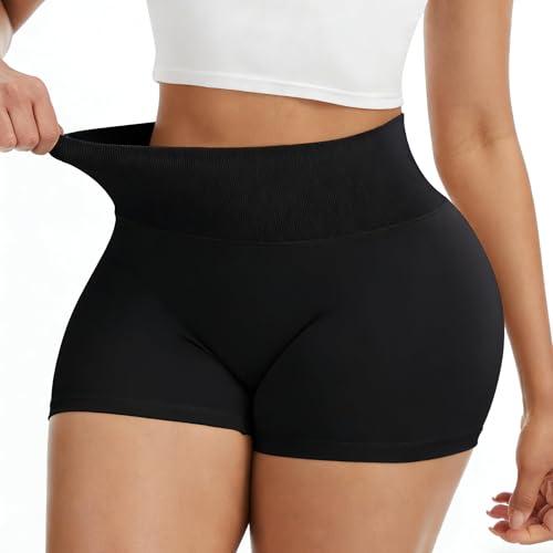 YeuG Black High Waisted Compression Biker Shorts Women Large-XLarge Workout Shapewear