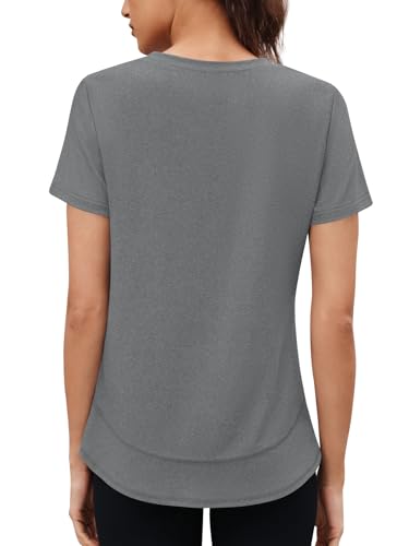 Women's Short Sleeve Workout Top - Quick Dry Yoga & Running Shirt, Size S-3XL, Grey / Large - 3rd Hill