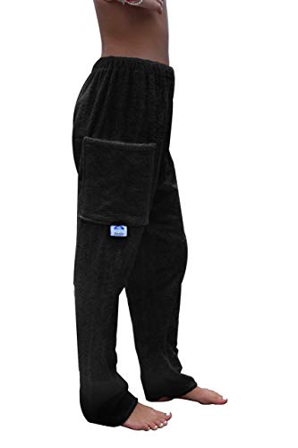 Adult Black Cotton Towel Pants Swimsuit Coverup - Paradise Towelwear, Size L
