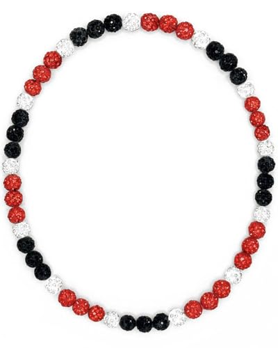 Baseball Bead Necklace for Men - 16 Inch Red/Black/White Rhinestone Ice Necklace