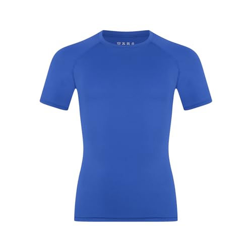 Boys Athletic Compression Shirt - Short Sleeve, Quick Dry, Large Blue