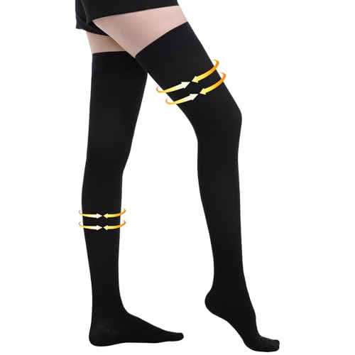 Myshear Medical Compression Stockings Thigh High Support Socks Black Large 20-30 mmHg