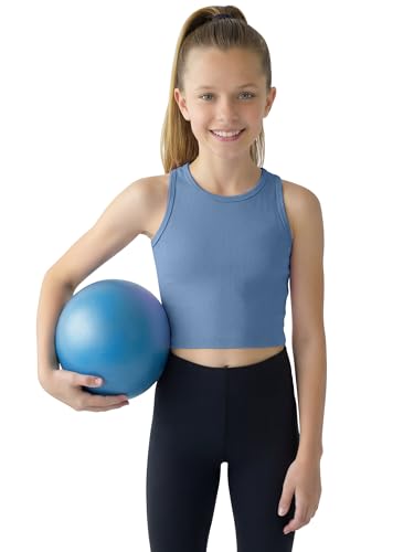 Kids Athletic Ribbed Knit Tank Top - Sleeveless Crop Blue 9-10Y