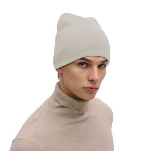 Thick Knitted Winter Beanie for Men & Women - Beige/Dark Green