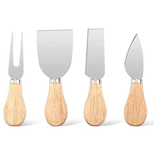 4-Piece Cheese Knife Set with Wood Handle - Stainless Steel Utensils