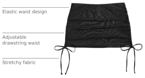 Women's Mesh Sheer Drawstring Summer Bikini Cover Up Skirt - Small Black