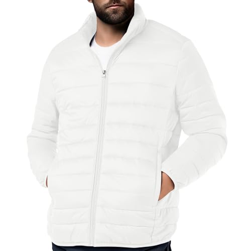 Lightweight Puffer Jacket for Men - Quilted Warm Winter Coat - Large / White