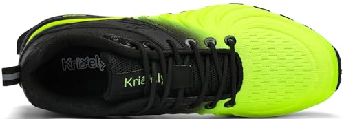 Kricely Men's Walking Shoes Fluorescent Yellow Lightweight Breathable Non Slip Gym Sneakers