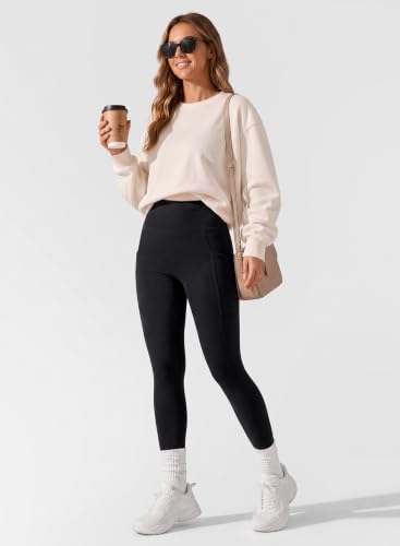 Merino Wool Leggings for Women with Pockets - High Waisted, Medium, Black - WWOMAY