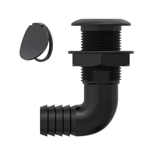 Angled Thru Hull Fitting with Check Valve - 3/4 Inch Black
