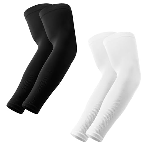 UV Protection Arm Sleeves for Sports - 2 Pairs: 1 Black & 1 White