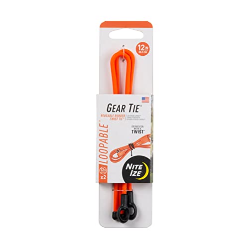 Reusable Rubber Twist Tie with Loop - 12 Inch, Bright Orange, 2-Pack