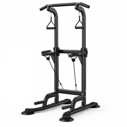 Adjustable Power Tower Pull Up & Dip Station - Black
