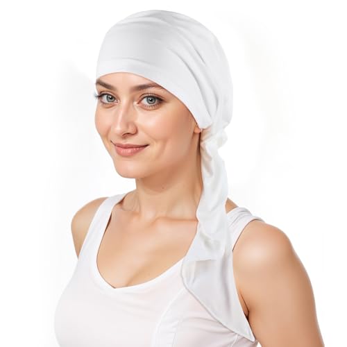 Chemo Headwear for Women - Soft Cotton Pre-Tied Scarf, White