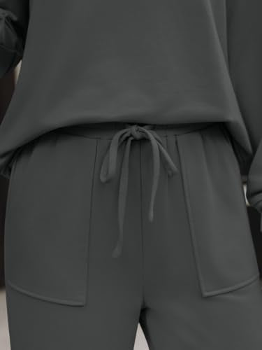 LILLUSORY Lounge Sets with Mock Neck Top & Wide Leg Drawstring Pants - Medium Dark Grey