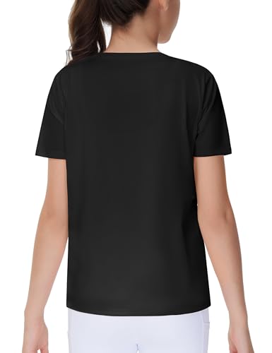 Girls Workout Shirt - Black Crewneck Running Yoga Tee - Small