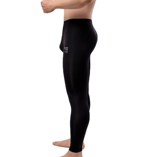 Men's Ice Silk Sheer Leggings Pants Black Large Underwear Bottoms