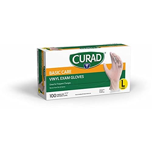 Curad - CURVT3RH Basic Care Vinyl Disposable Exam Gloves, Large (Pack of 300)