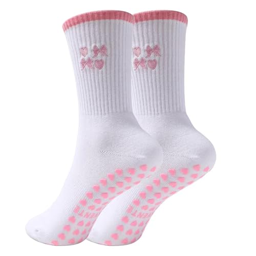 Non-Slip Pilates Socks with Grips for Yoga, Barre & Ballet - Heart Pattern