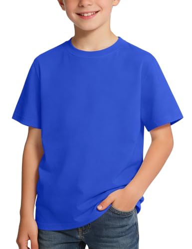 BOOPH Boys Short Sleeve T-Shirt, Royal Blue 11-12 Years Crewneck Cotton Tee