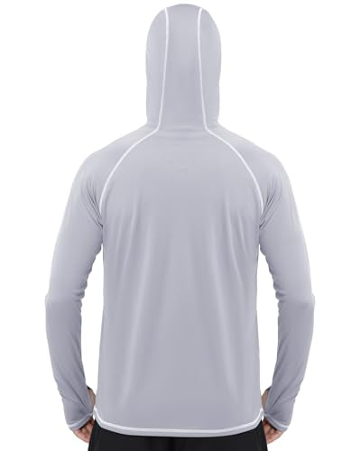 Roadbox UPF 50+ Long Sleeve UV Sun Hoodie with Mask, Light Gray (Large) Rash Guard for Men