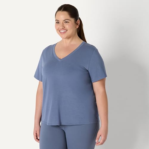 Amazon Essentials Women's Large Slate Grey Lightweight Cotton Modal V-Neck Yoga T-Shirt