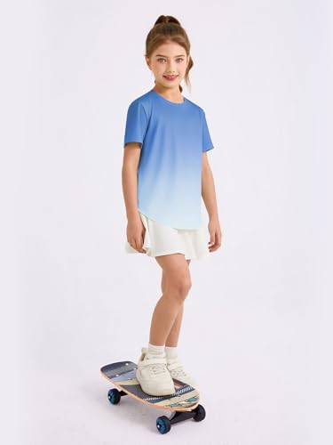Girls Gradient Athletic Shirt - Short Sleeve Quick Dry Tee - Sky Blue / 9-10 Years