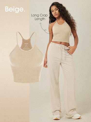 ODODOS Women's Crop 3-Pack Seamless Rib-Knit Camisole Tank Tops