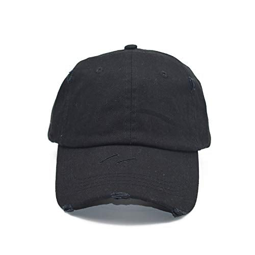 Messy Bun Baseball Cap for Women - Black Distressed Trucker Hat