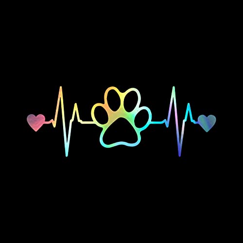 Dog Paw Heartbeat Vinyl Sticker Decal - Holographic 7.5" x 2"
