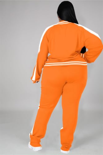 Hooreatee Women's Plus Size Orange Jogging Suit 4X-Large Track Jacket & Sweatpants Set