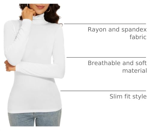 Women's Slim Fitted Long Sleeve Thermal Turtleneck Top - White, Small