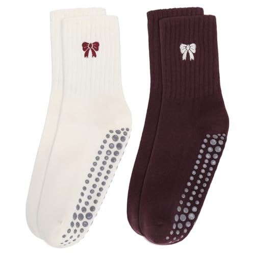 Cute Pilates Socks with Grips - Bow Ruffle Anti-Slip Socks - 4 Pairs