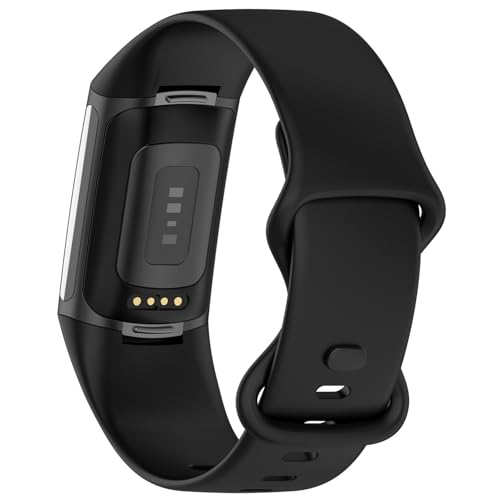 Soft Silicone Replacement Bands for Fitbit Charge 6/5 - Black, Large