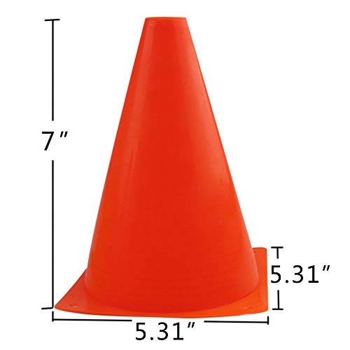 7 Inch Orange Plastic Traffic Cones - 12 Pack Agility Markers for Sports Training