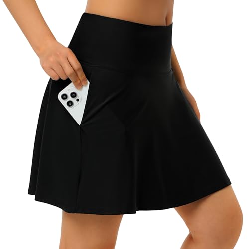 X-Large Black Women's 17” Long Swim Skirt Bathing Suit Bottoms Skort
