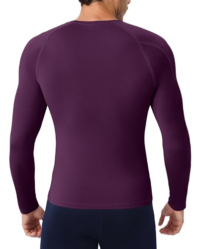 Men's Long Sleeve Compression Shirt - Cool Dry Athletic Top - Wine Red, X-Large