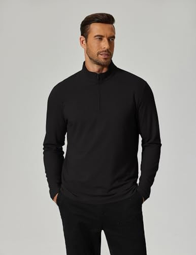 COOFANDY Men's Black Quarter Zip Pullover Lightweight Mock Neck Sweatshirt Large