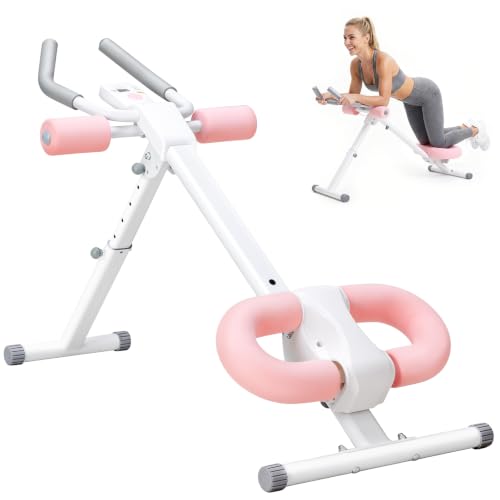 Adjustable Ab Trainer Machine - Foldable Abs Workout Equipment - Pink