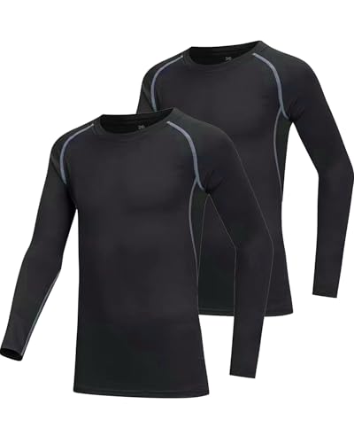 Long Sleeve Compression Shirts for Kids - 2 Pack, Small Grey Line