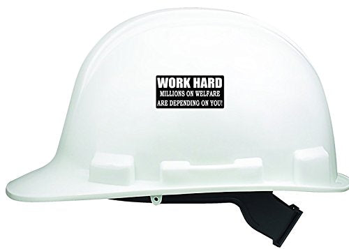 Funny Work Hard Hat Stickers - 3 Pack 1x2 Inch Helmet & Toolbox Decals