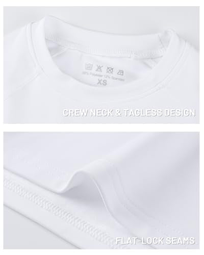 Youth Boys Compression Thermal Shirt - Long Sleeve Fleece Base Layer - Small / White